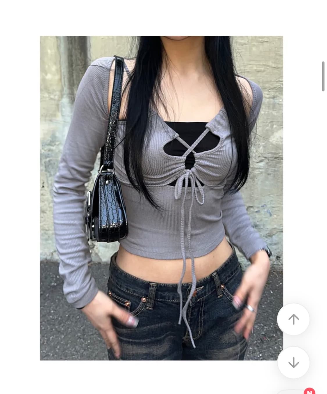 키코 요피 스트링 크롭 긴팔 티셔츠 갸루 오네갸루 y2k 미스치프 상품이미지1