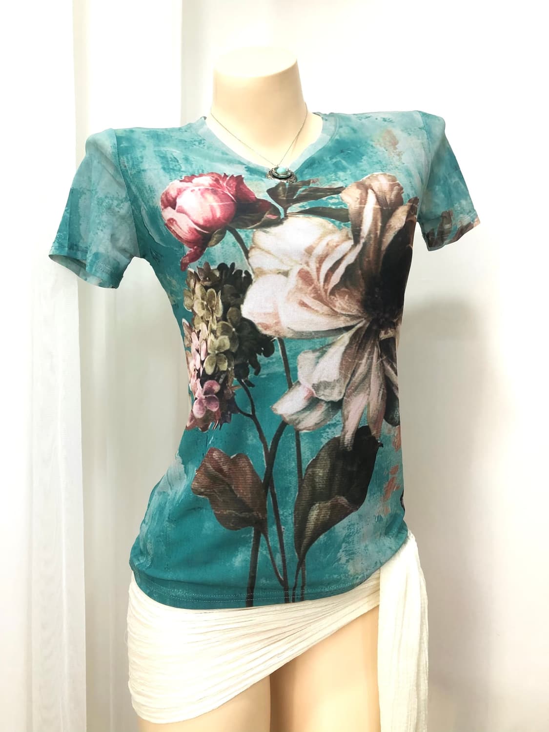watercolor floral pattern deep mint top  상품이미지2