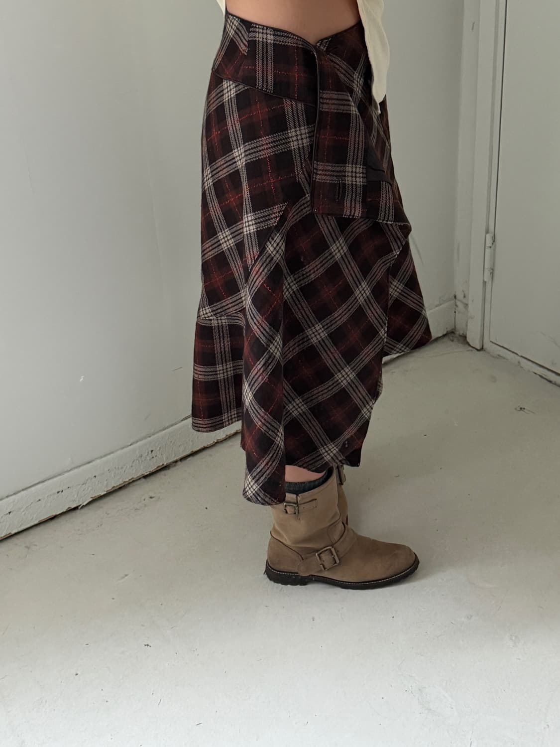 일본빈티지 노바체크 울 언발 미디스커트 상품이미지3