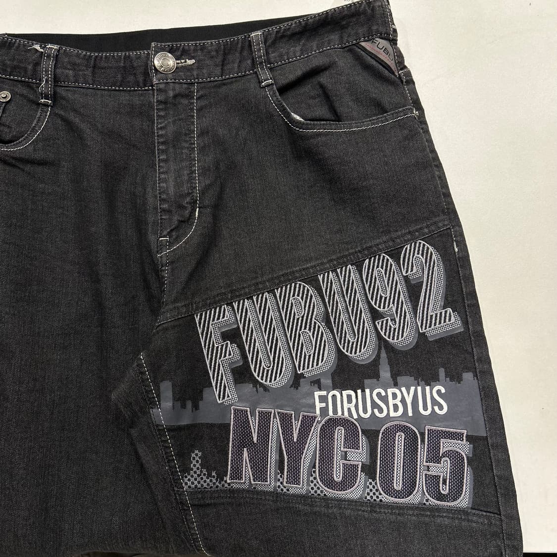 FUBU 후부 7부 빈티지 블랙 데님 반바지 B89 상품이미지3