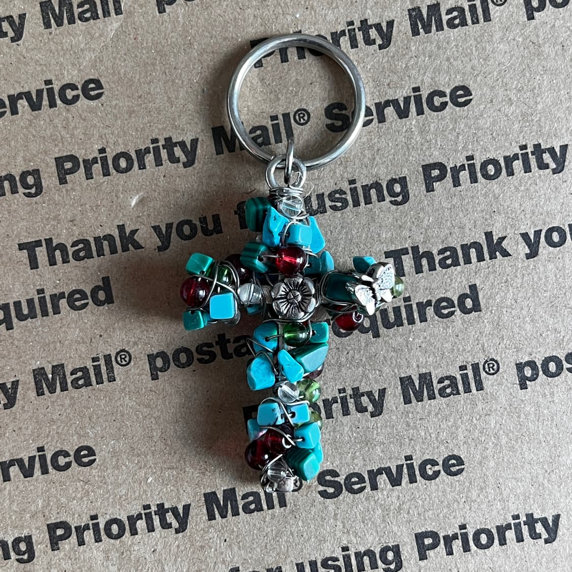 90s vtg Beaded Cross Keyring 상품이미지2