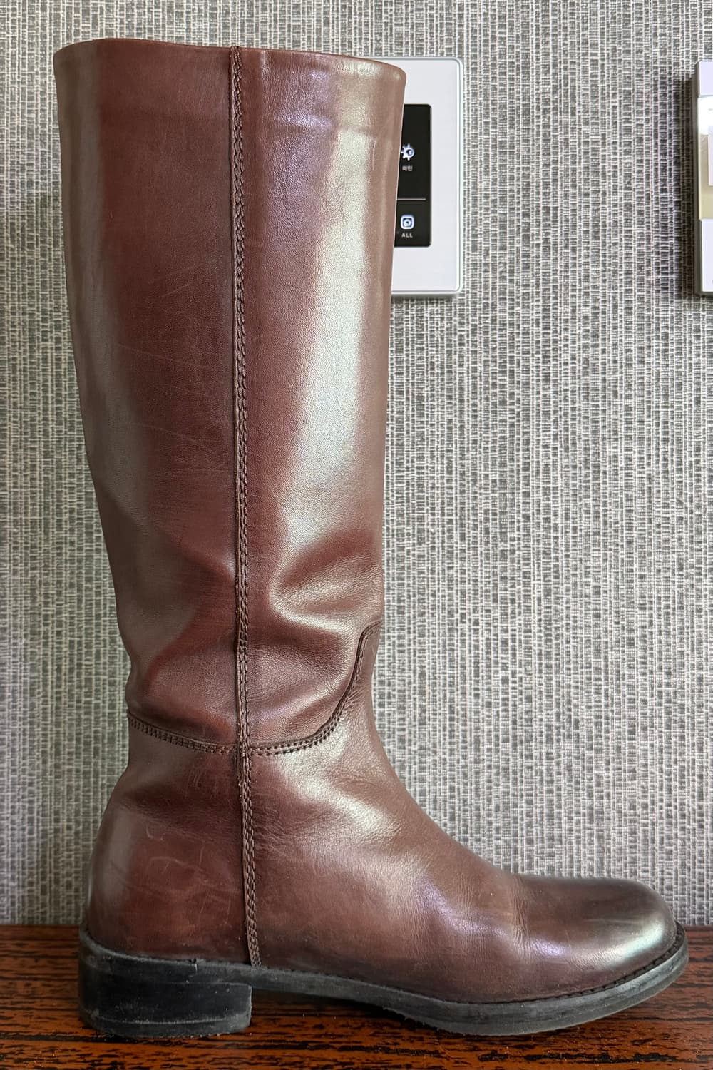 레노마 renoma 브라운 기모 안감 사이드 지퍼 리얼 레더 가죽 롱부츠 상품이미지3