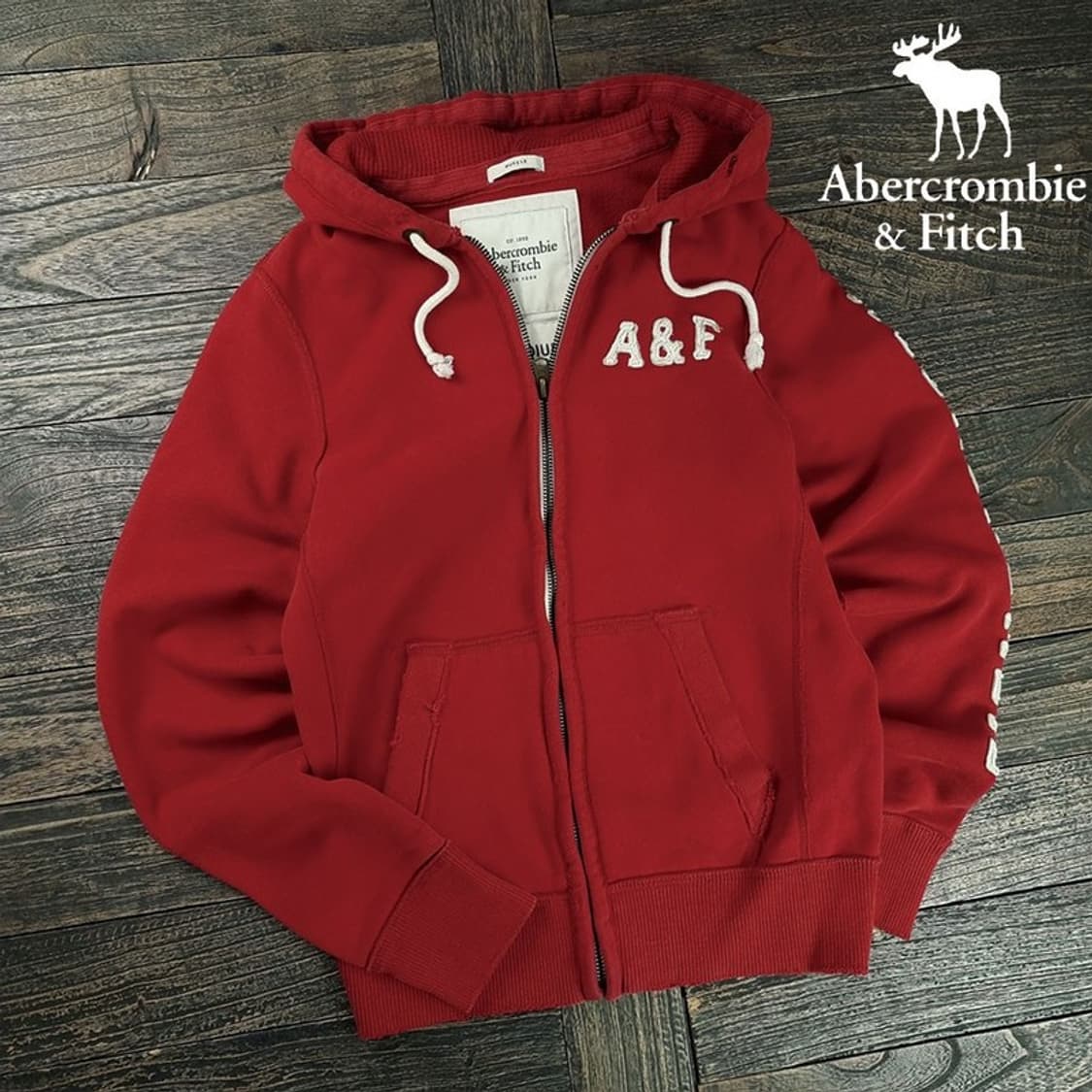 [아베크롬비] Y2K 로고 패치 빈티지 후드 집업 레드 M19205 상품이미지1