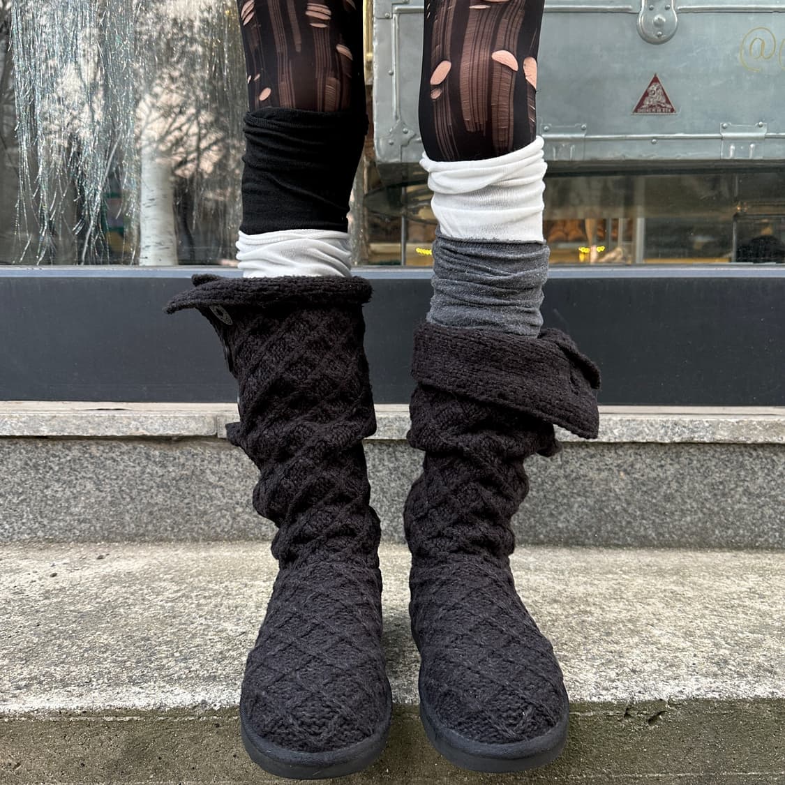 00s 블랙 와플 니트 카디 어그 부츠 상품이미지5