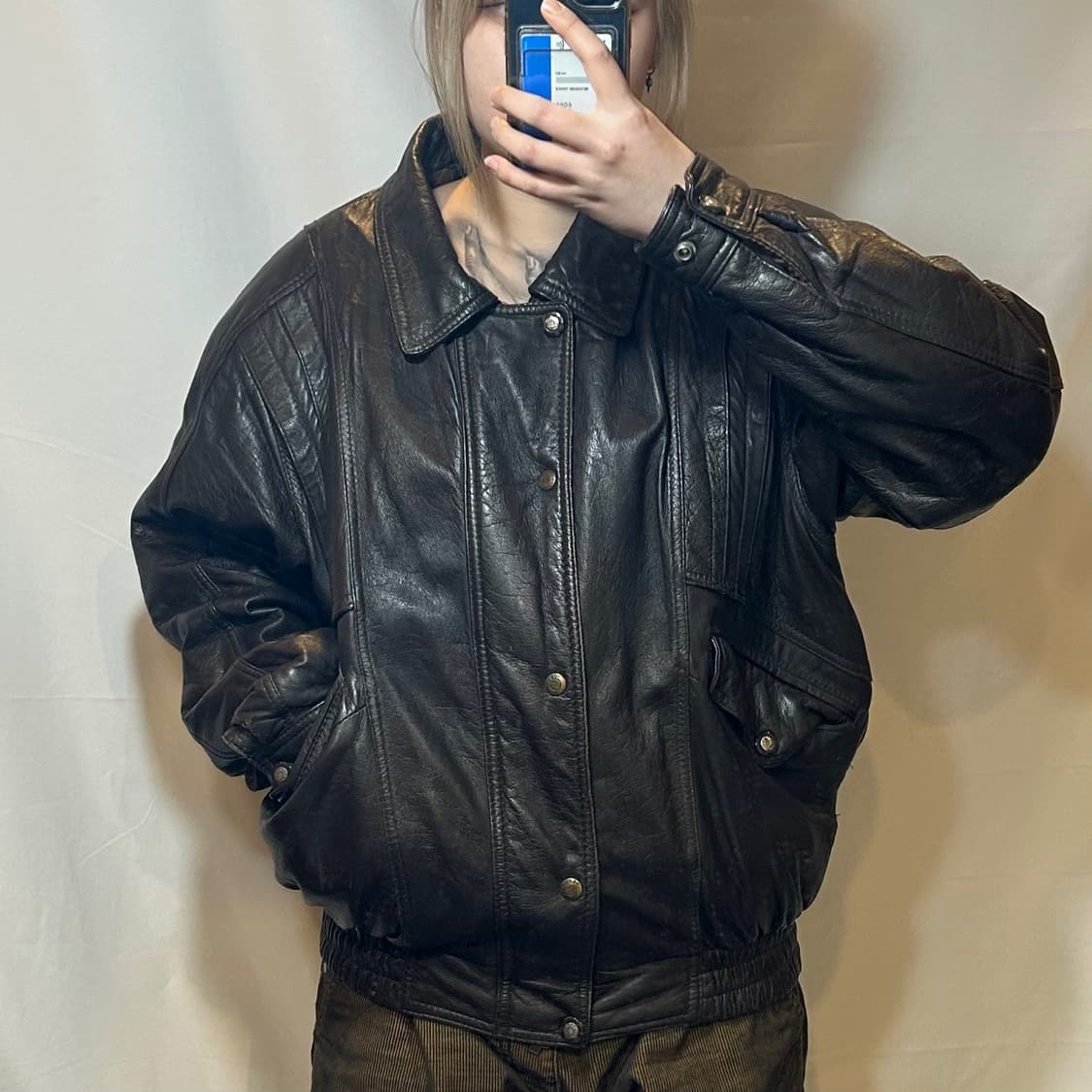 Brown bomber leather jk 상품이미지4