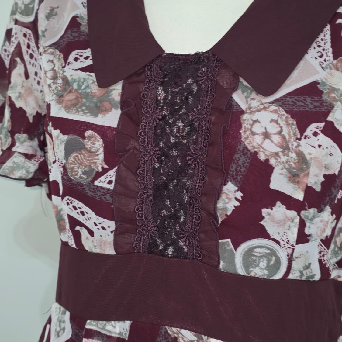 엑시즈팜 고전일본빈티지)버건디 앤틱로즈 레이스 플로럴 클래식유럽풍 원피스 상품이미지4