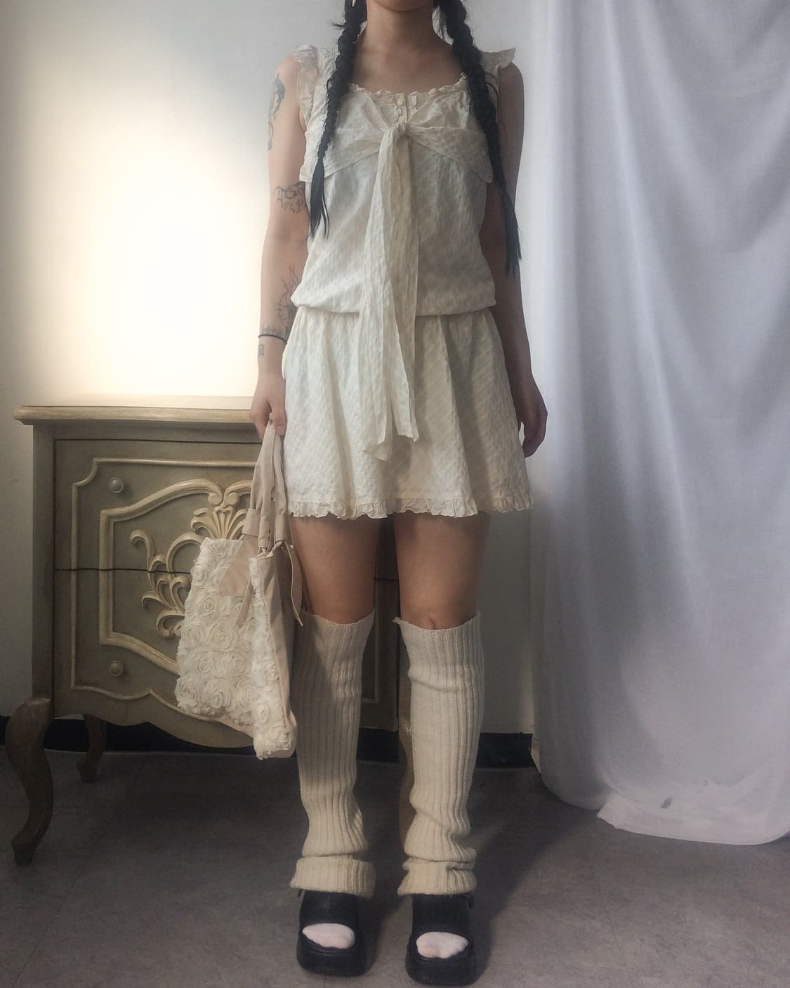 Tied point check pattern frill onepiece 상품이미지5
