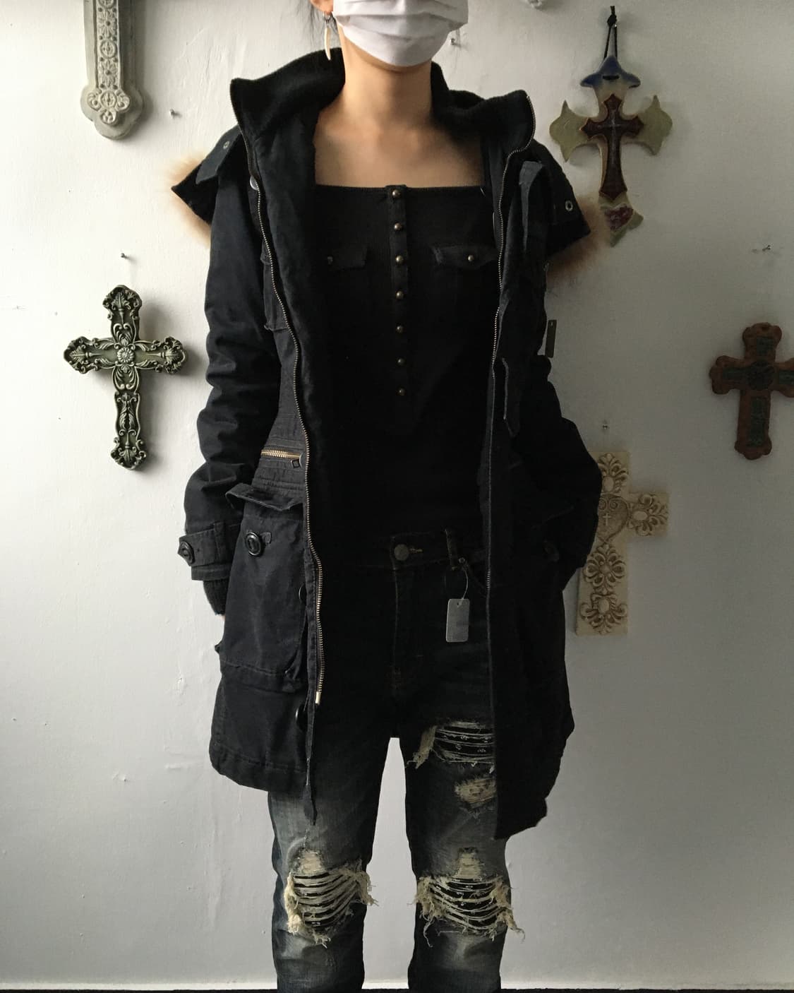 Fake fur hood high neck filed jacket 상품이미지6