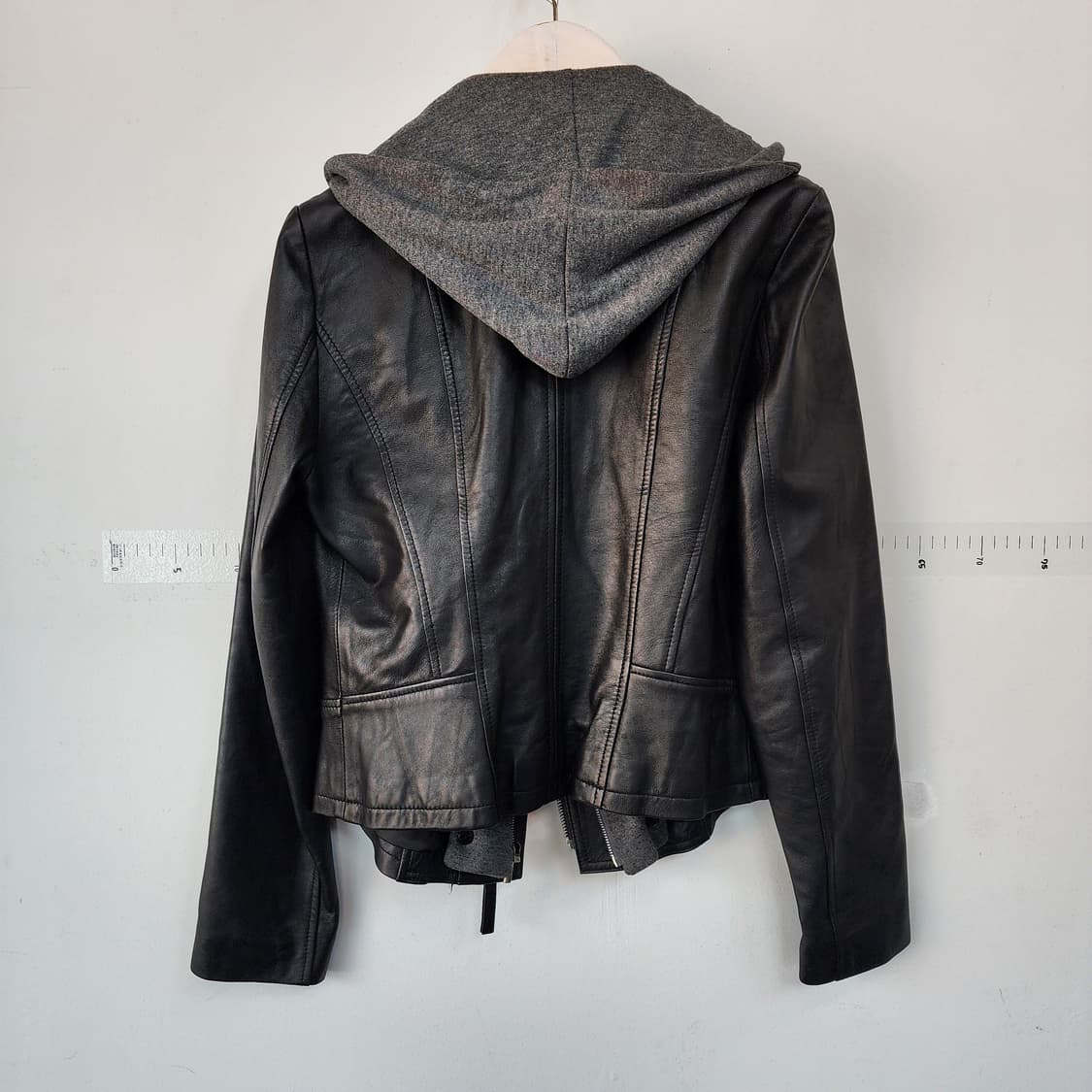 city Gee 블랙 양가죽 후드 라이더 자켓 상품이미지7