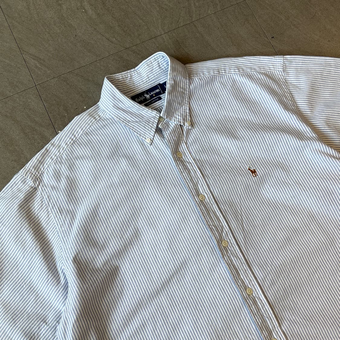폴로 정품 스카이블루 옥스포드 스트라이프 반팔 셔츠 상품이미지6