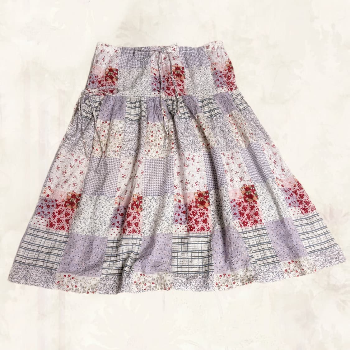 (이체시에눌) 일본 모리걸 대장 핀터레스트 패치 리본 포인트 미디 스커트 상품이미지1