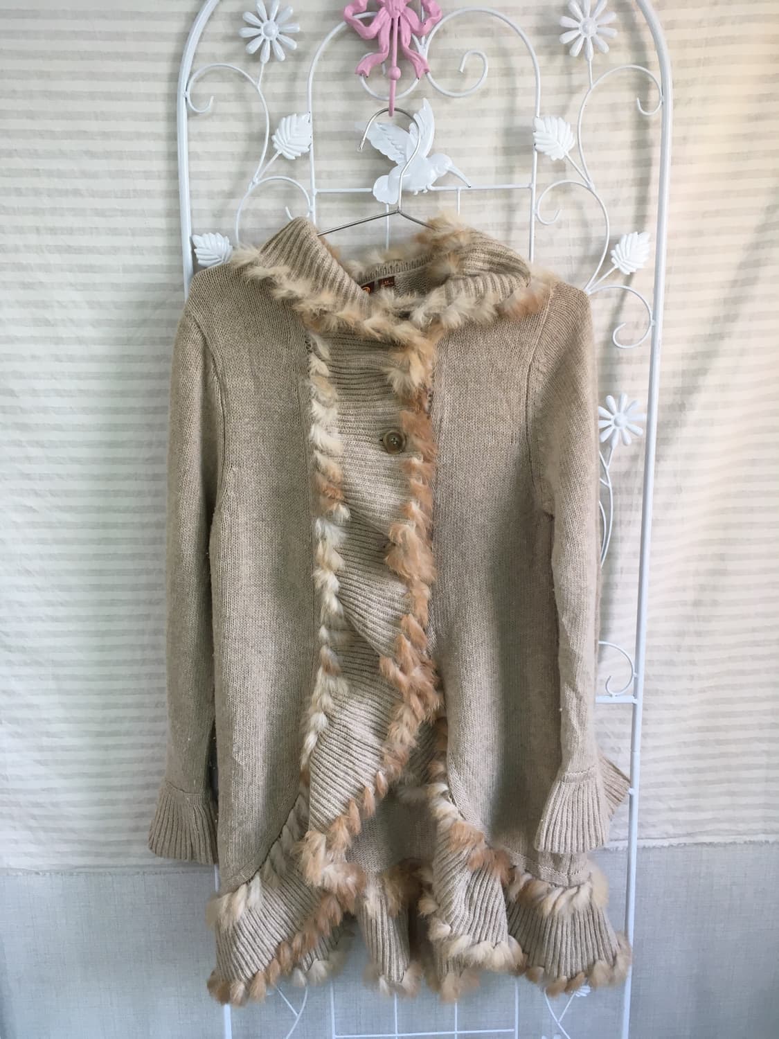 jpn vintage 베이지 퍼 프릴 니트 가디건 상품이미지2
