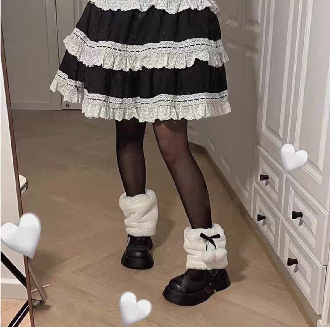 양산형지뢰계 레그워머 히메갸루 캐캐체 핀터깔 로맨틱 스나계 로리타 달천깔 상품이미지2