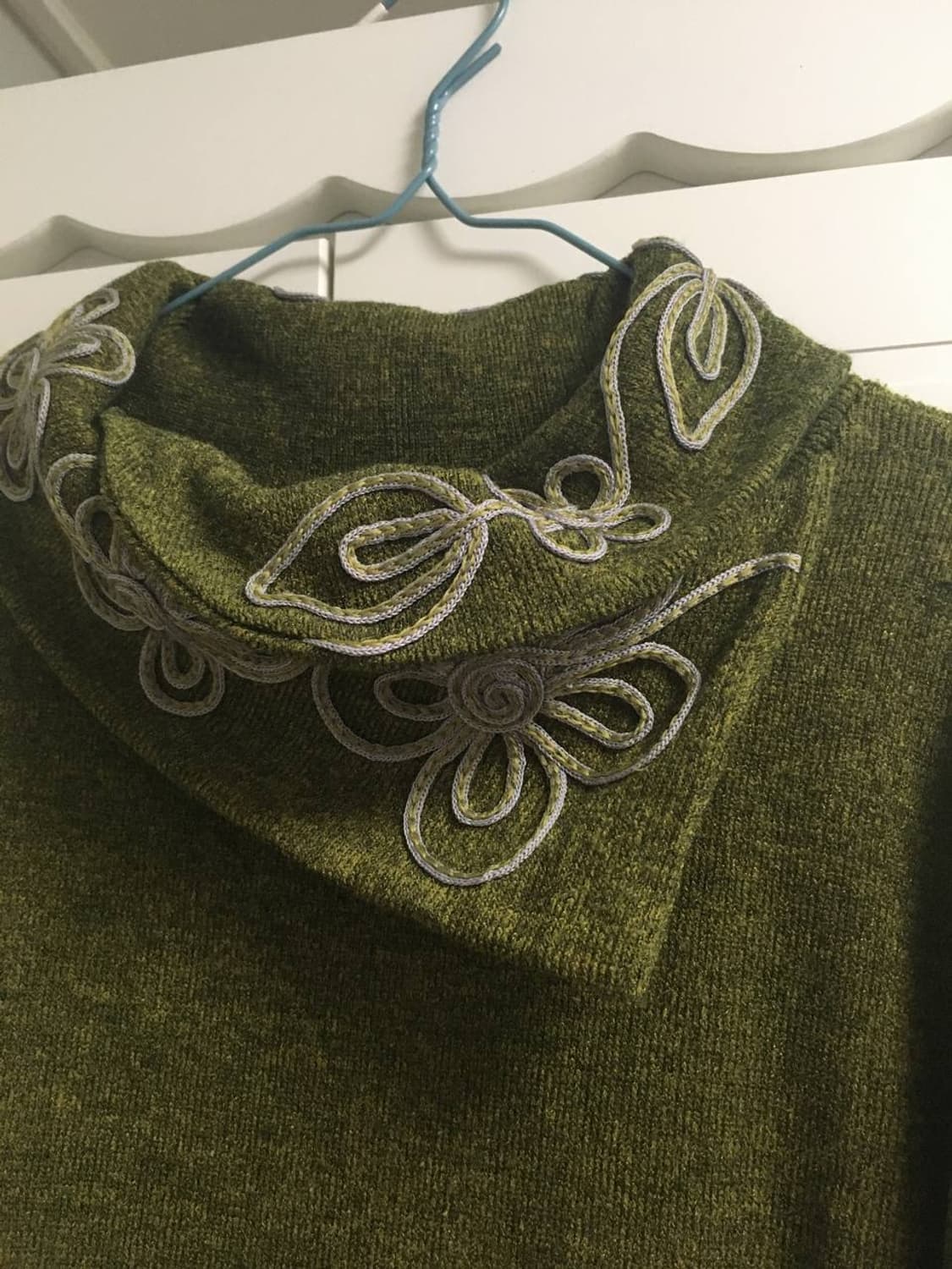 빈티지 꽃자수 딥올리브그린 하구미 니트 모리걸 아오이유우 폴라티 상품이미지3