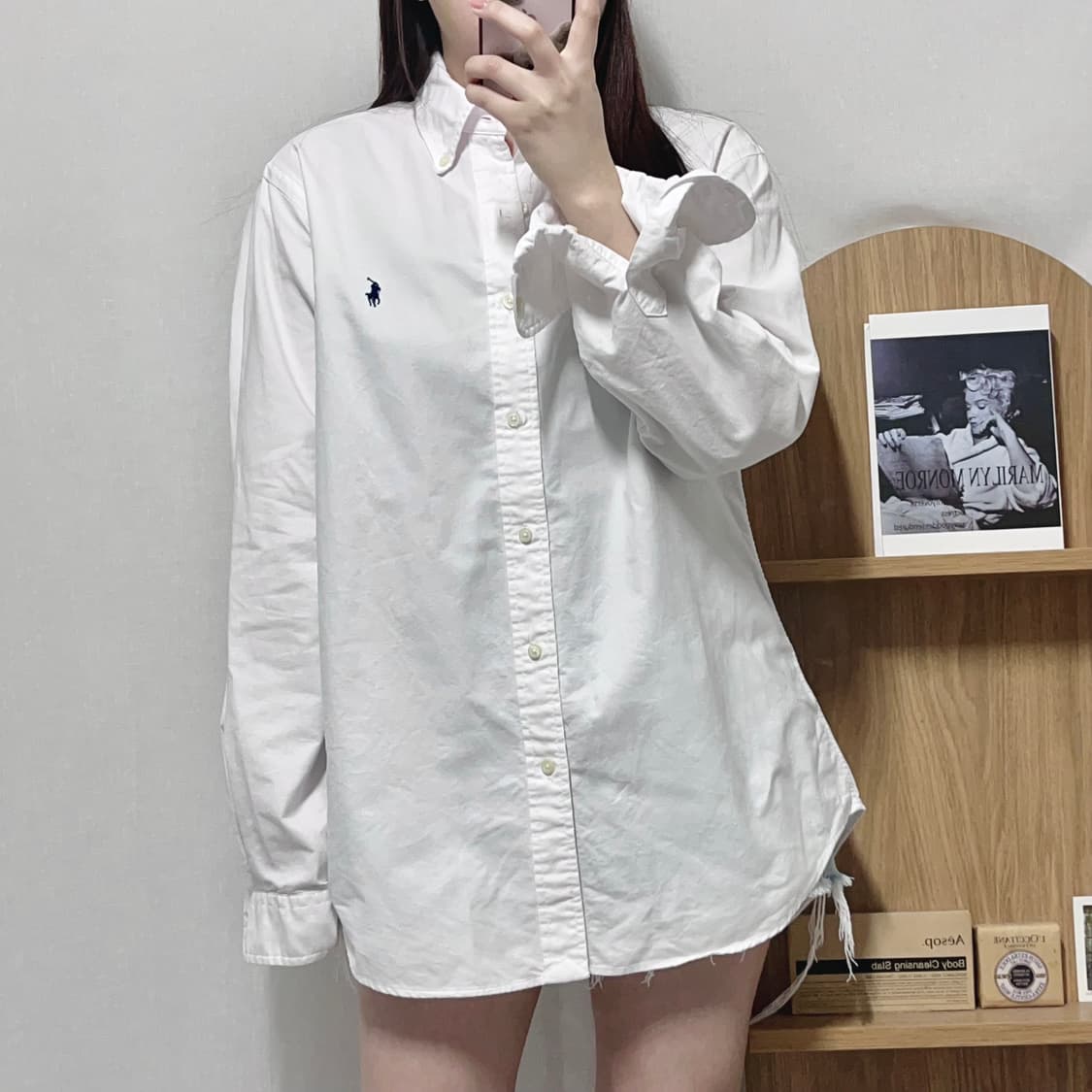 [정품] 폴로 화이트 / 네이비포니 솔리드 셔츠 [ M ] 상품이미지2