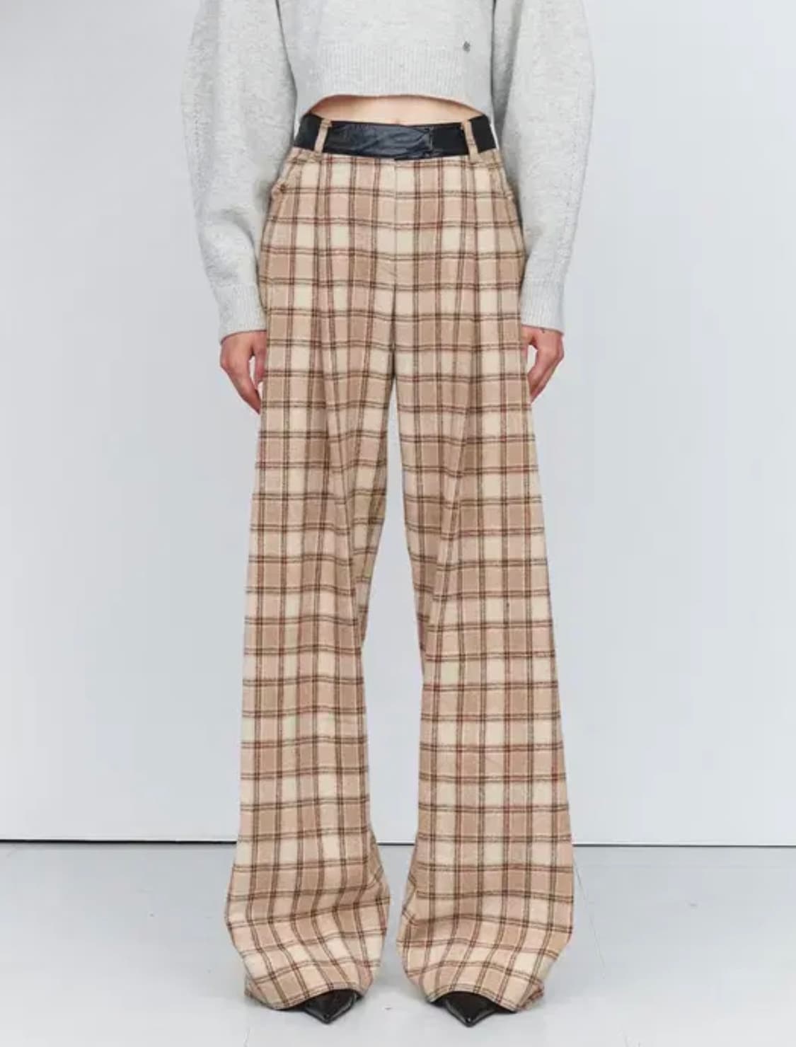 Kijun 기준 체크 와이드 팬츠 플래드 체크 베이지 상품이미지3