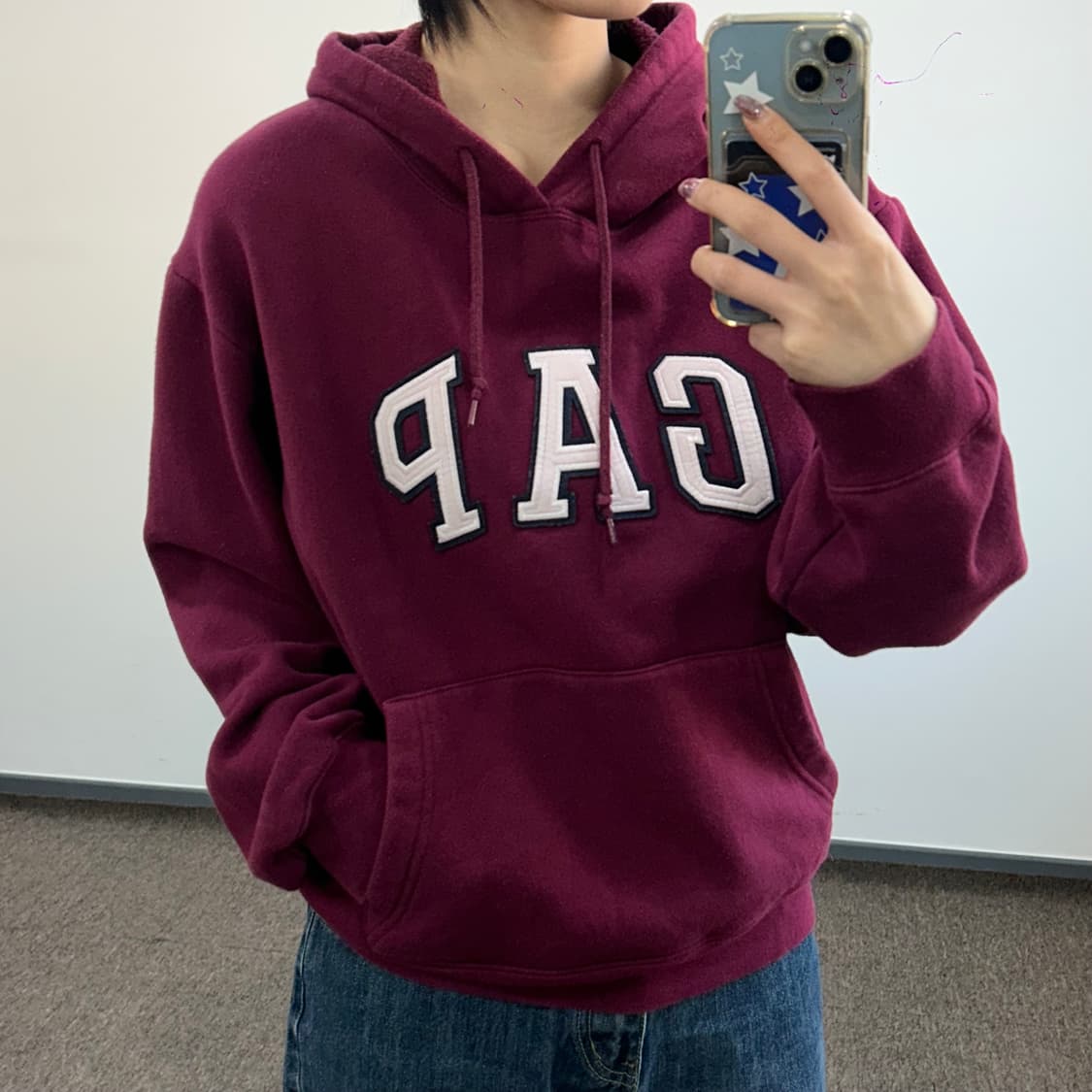 Gap 갭 라이트 핑크로고 버건디 후드티 상품이미지2