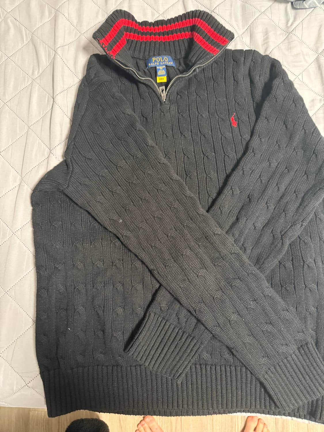 폴로 반집업 케이블 니트/보이즈 XL 상품이미지1