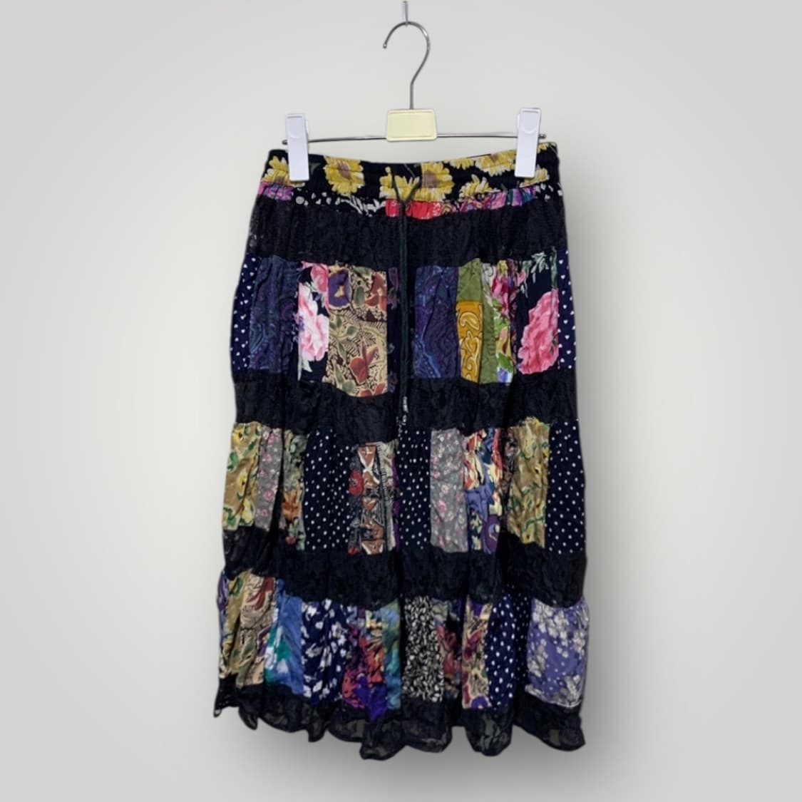 패치워크 레이어드 미디 스커트 상품이미지1