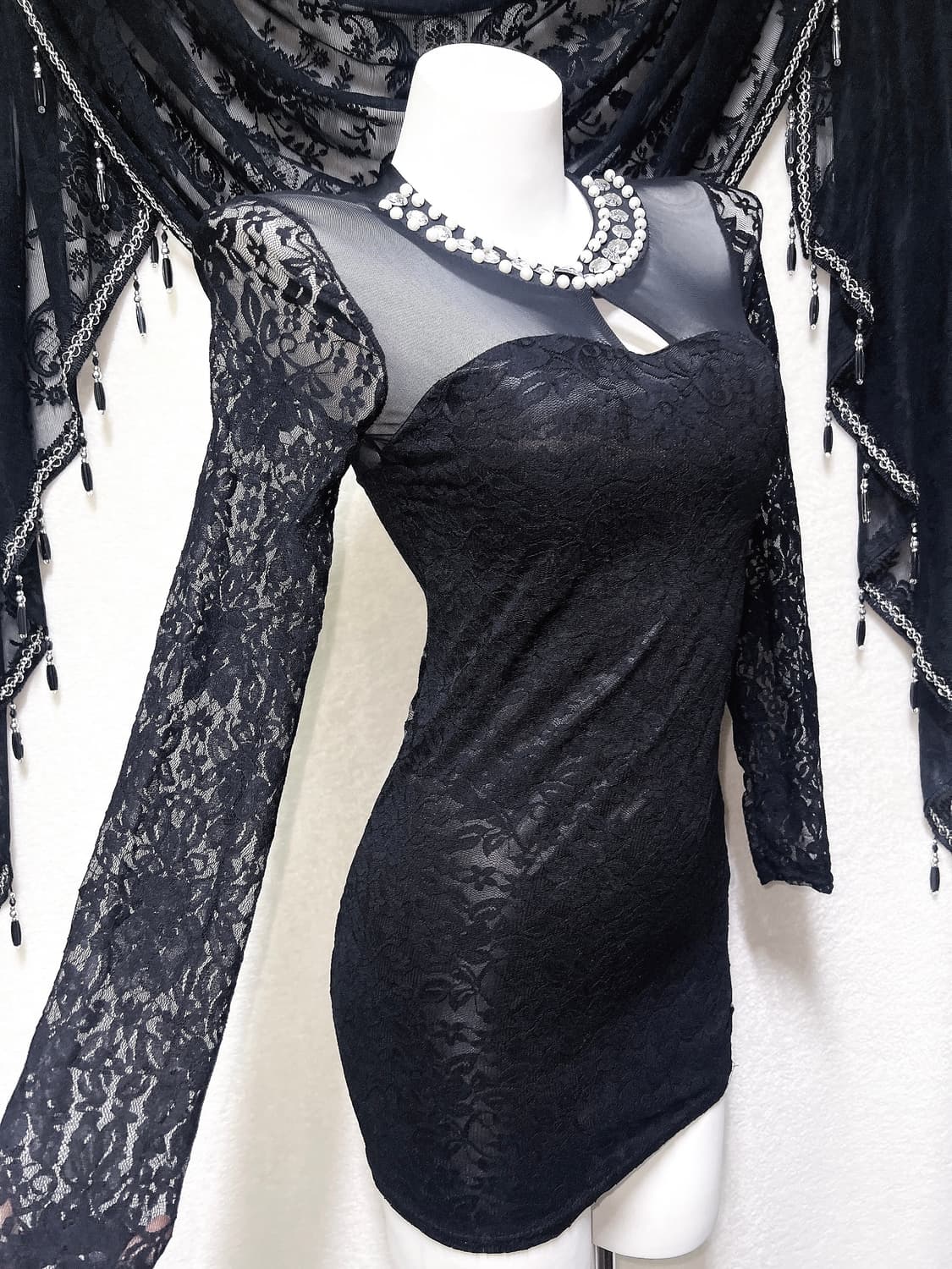 오네갸루 히메 진주 큐빅 블랙 레이스 시스루 망사 원피스 드레스 섹시 상품이미지1