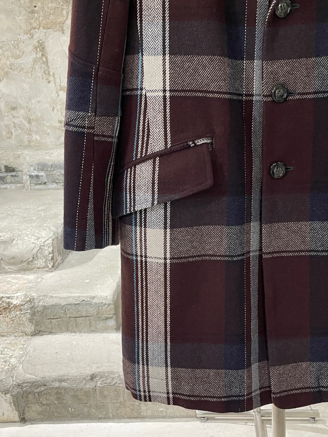 디젤 믹스 체크 패턴 아칼릭 울 코트 상품이미지4