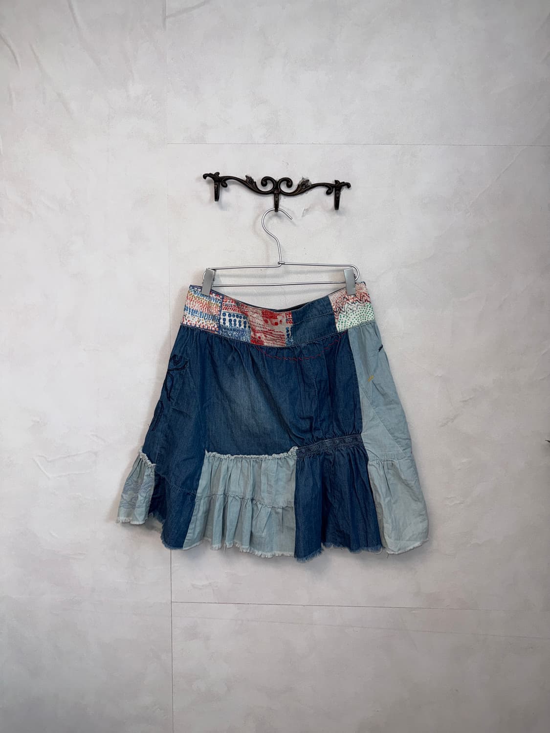 Denim ethnic patchwork flare midi skirt 상품이미지6
