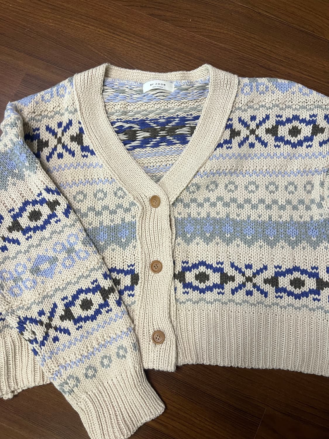 빈티지 에스닉 패턴 크롭 아이보리 니트 가디건 상품이미지1