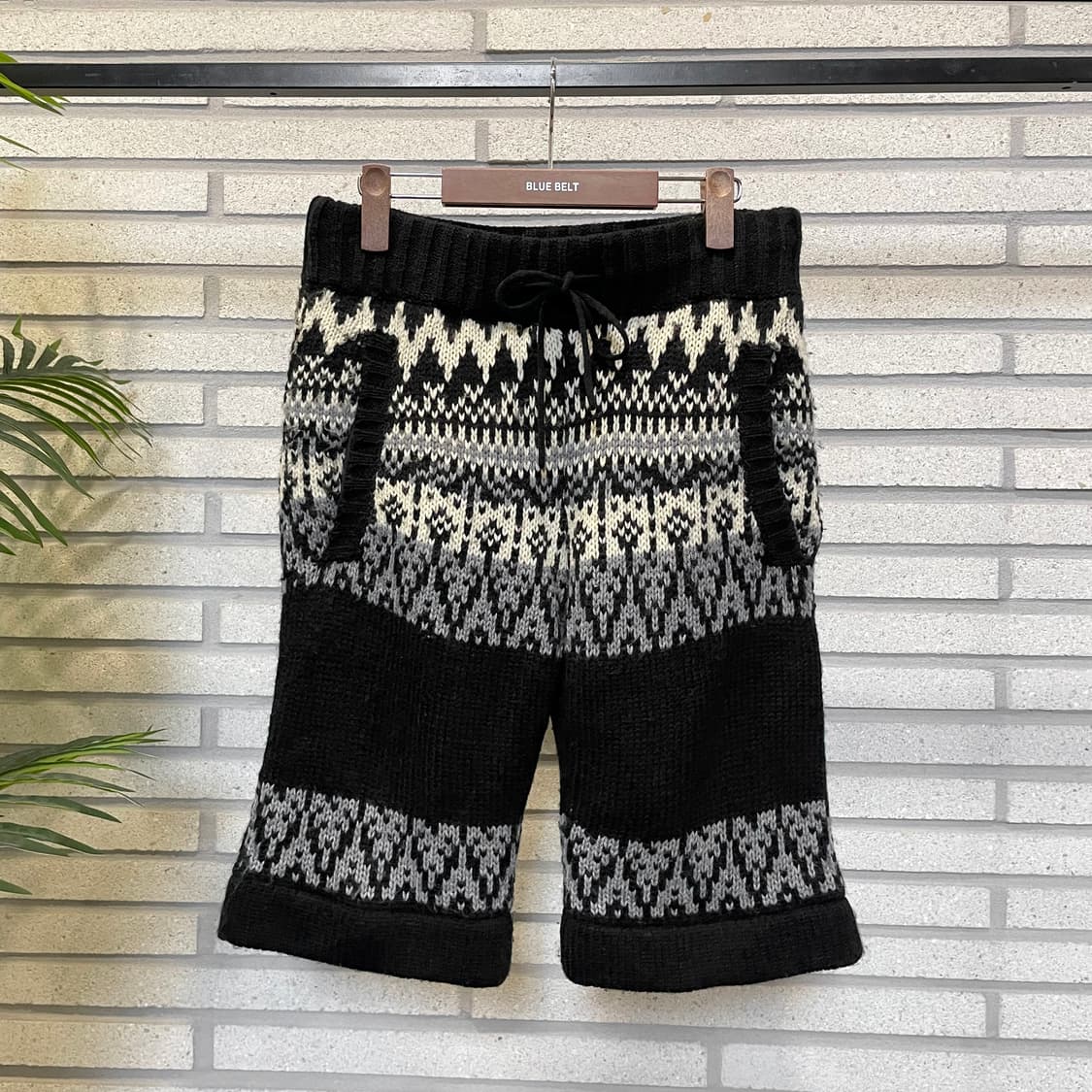 JPN VINTAGE 니트 반바지 노르딕 패턴 스트링 디테일 블랙 상품이미지2