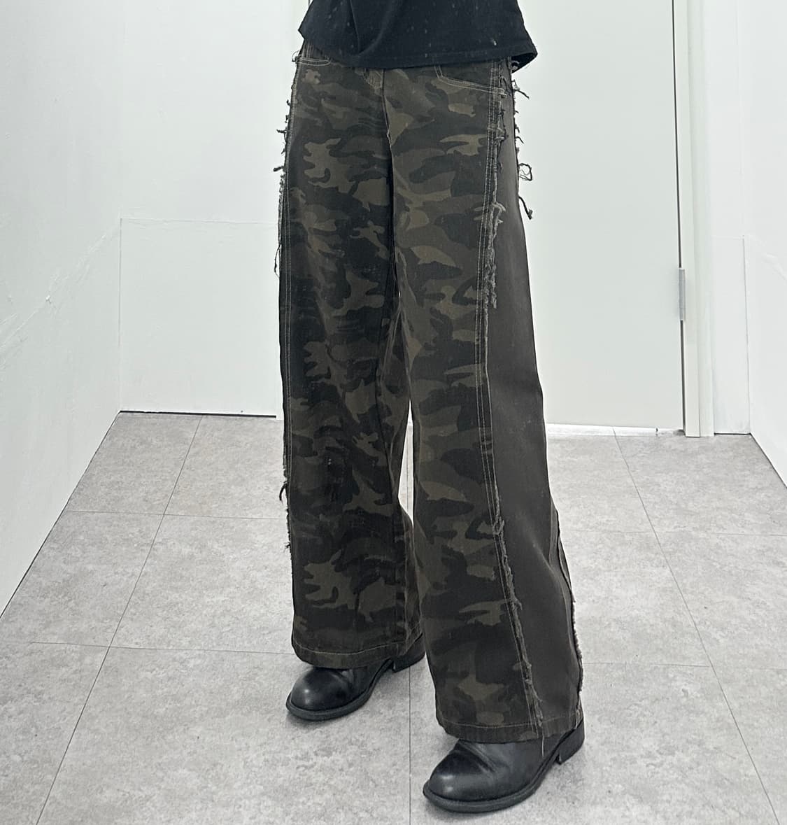 Camo fake layered high waisted destroyed 상품이미지1