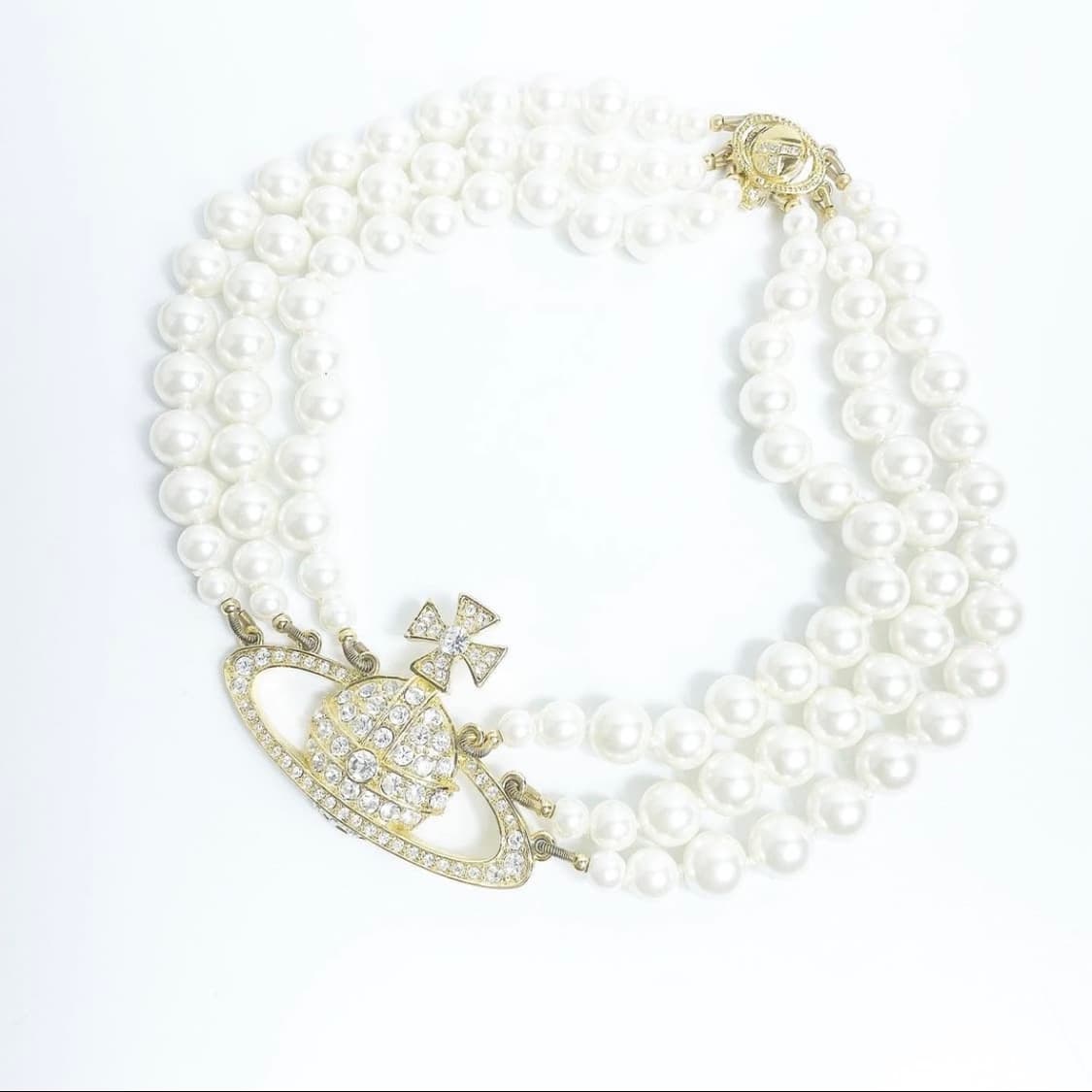 비비안웨스트우드 아카이브 orb 골드 펄 진주트리플 레이어 초커목걸이 상품이미지2