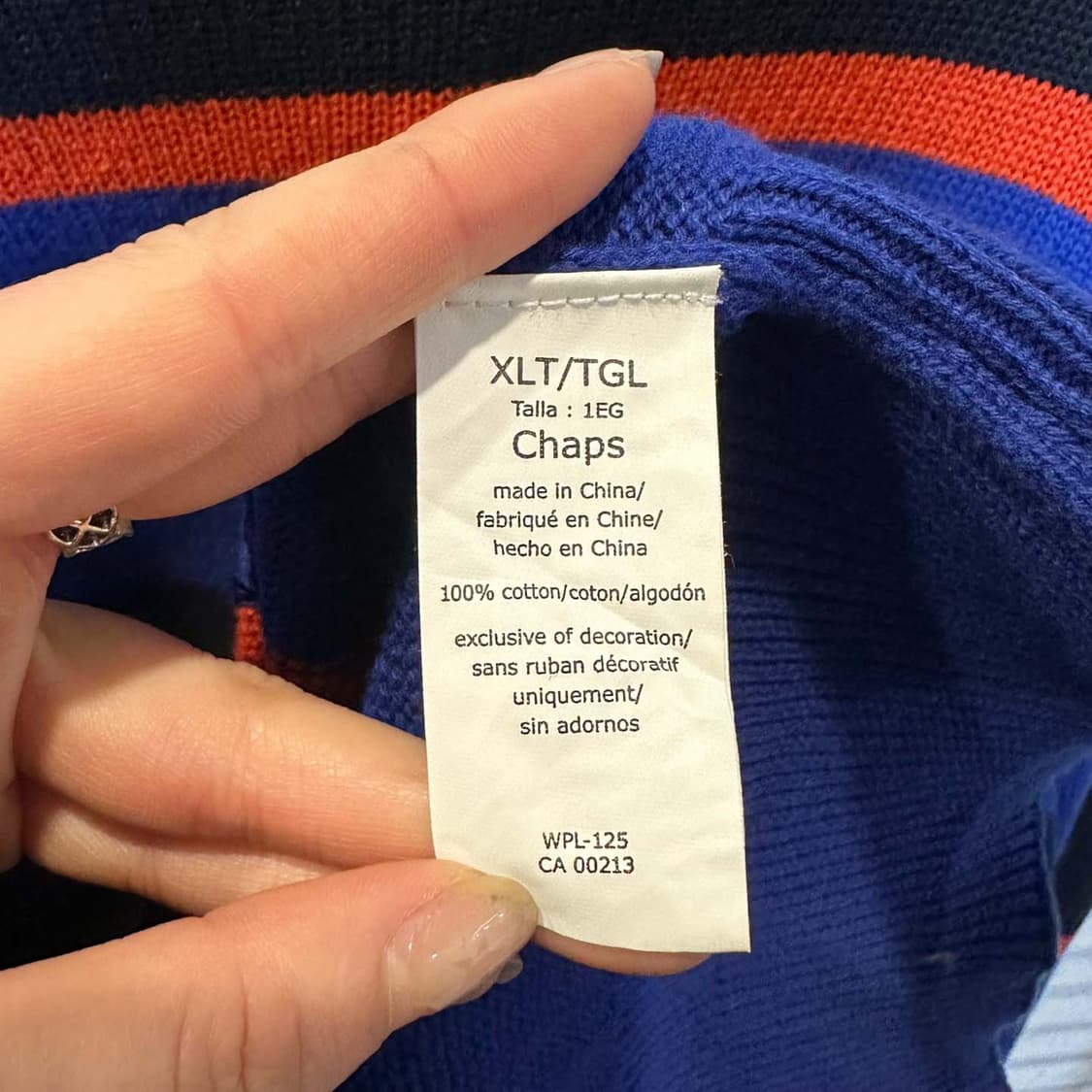 챕스 스트라이프 니트 라운드넥 배색 디테일 블루 네이비 상품이미지8