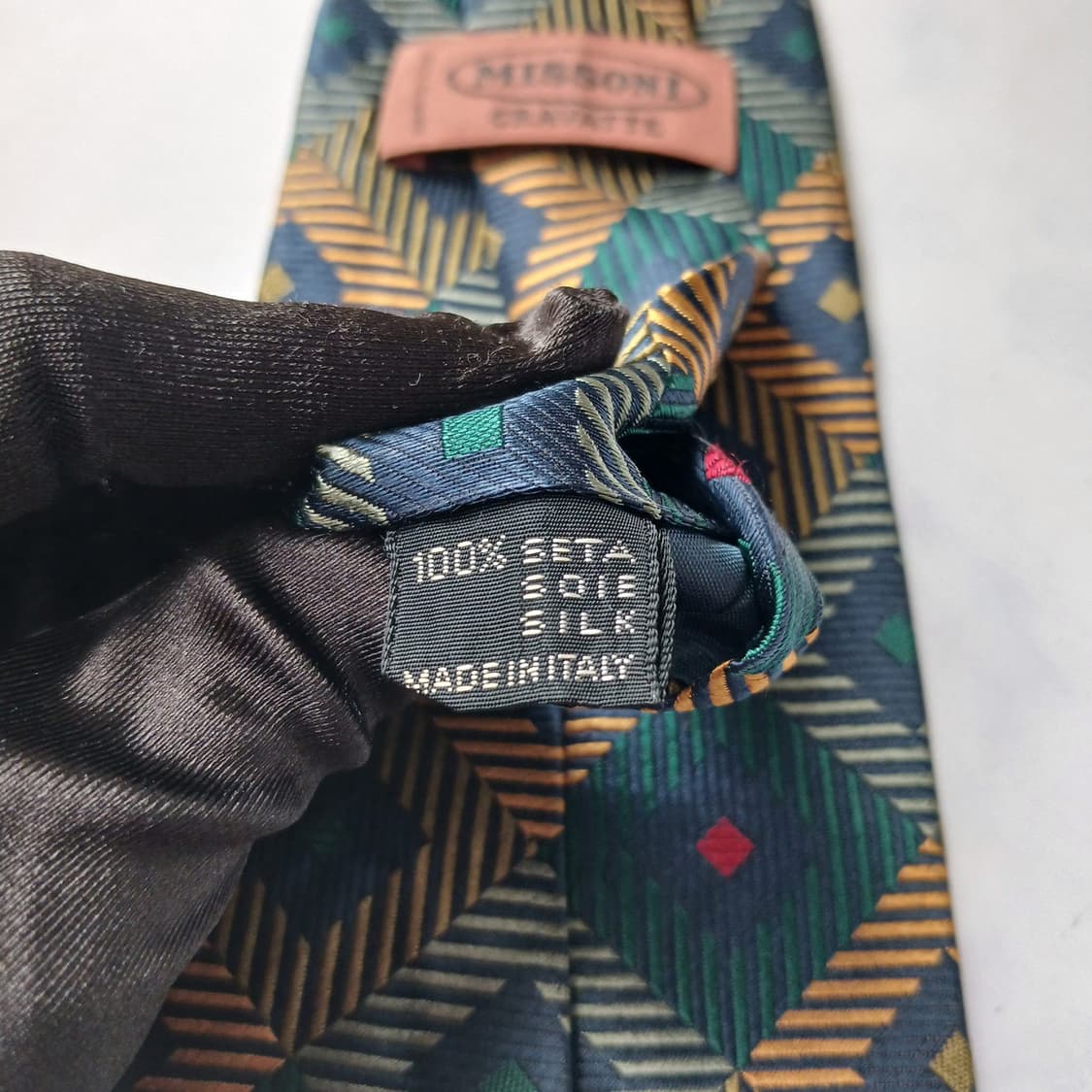 MISSONI 미쏘니 그린 기하 패턴 넥타이 9.8cm A+등급 E131 상품이미지10
