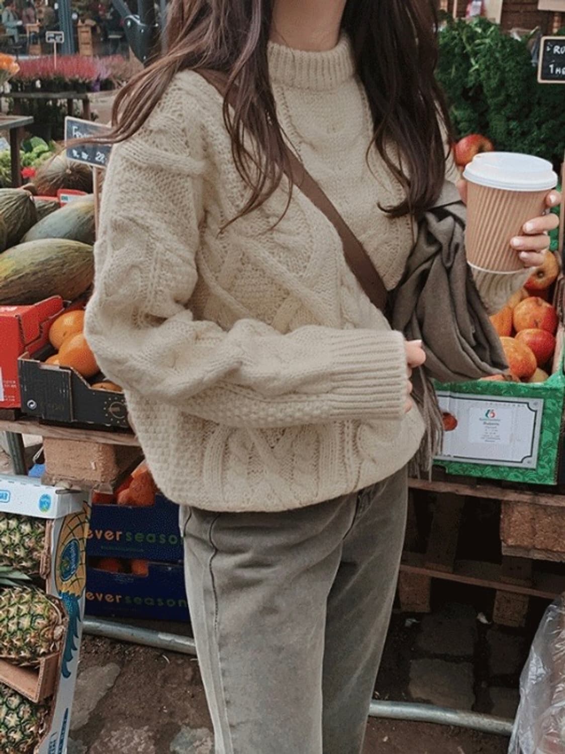 (미착용, 새상품) 슬로우앤드 페이지 케이블 니트 아이보리(연베이지) 상품이미지1