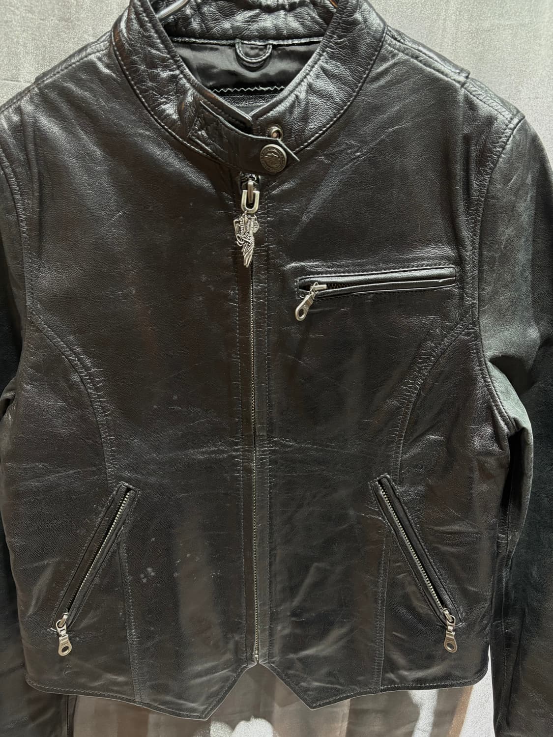 M Harley-Davidson 할리데이비슨 각인 지퍼 블랙 레더자켓 상품이미지4