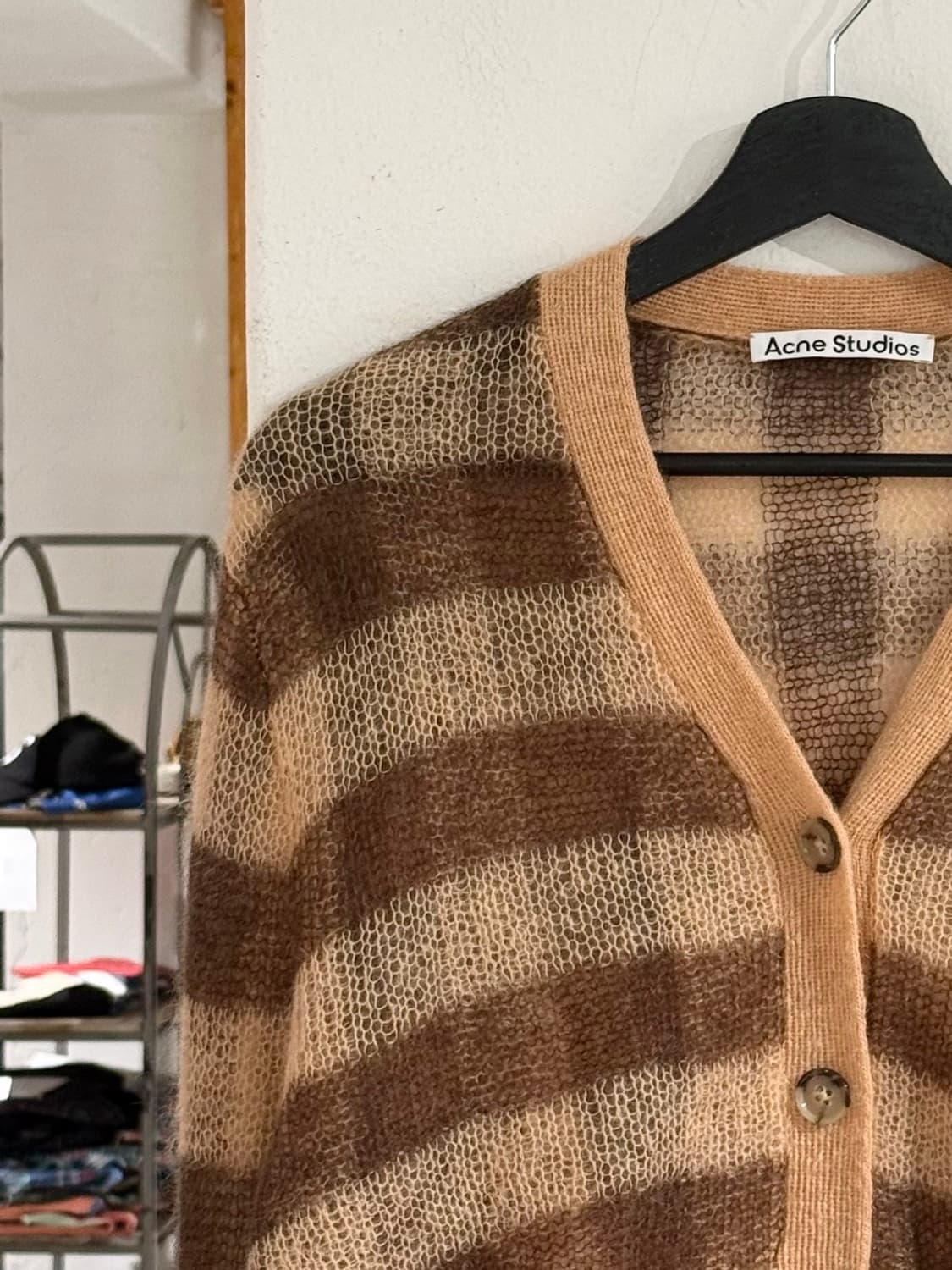 아크네스튜디오 베이지 브라운 모헤어 체크 가디건 상품이미지2