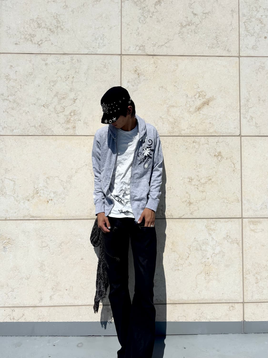 “Vintage” Oriental Print Grey Hooded zip 상품이미지3