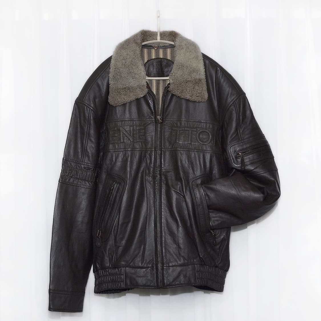 베네통 이태리 블루패밀리 레더 봄버 가죽 항공 자켓 (105+) 상품이미지1