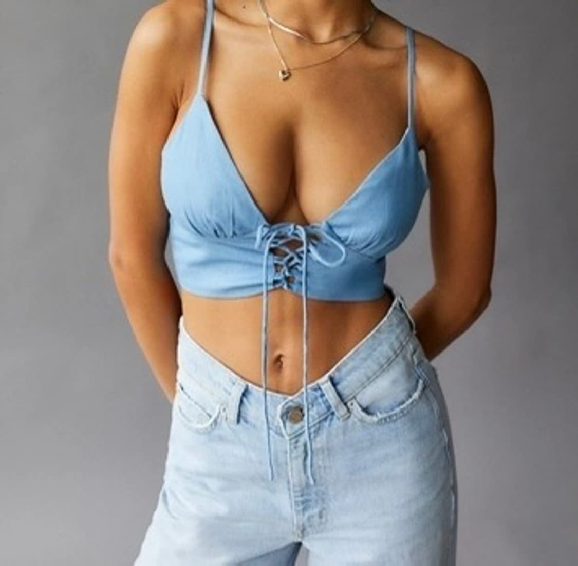 얼반아웃피터스 데님 뷔스티에 캐미 크롭탑 브라탑 레이스업 코르셋  상품이미지1