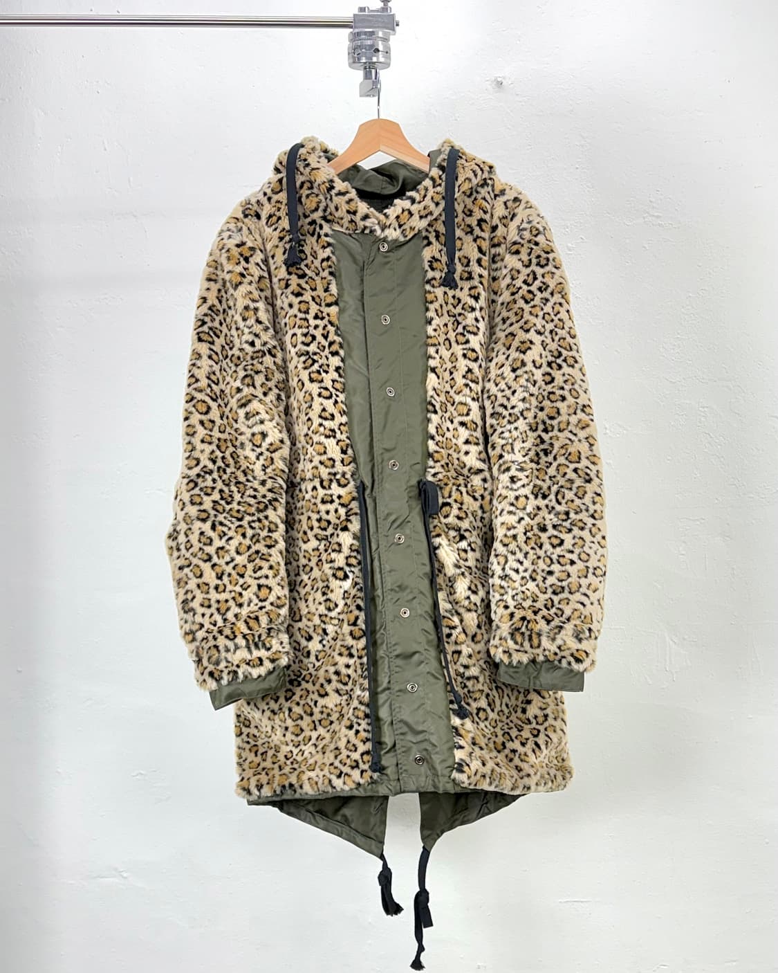 페익스 커넥션 세이지 레오파드 패널 포켓 후디 롱 파카 코트 상품이미지2