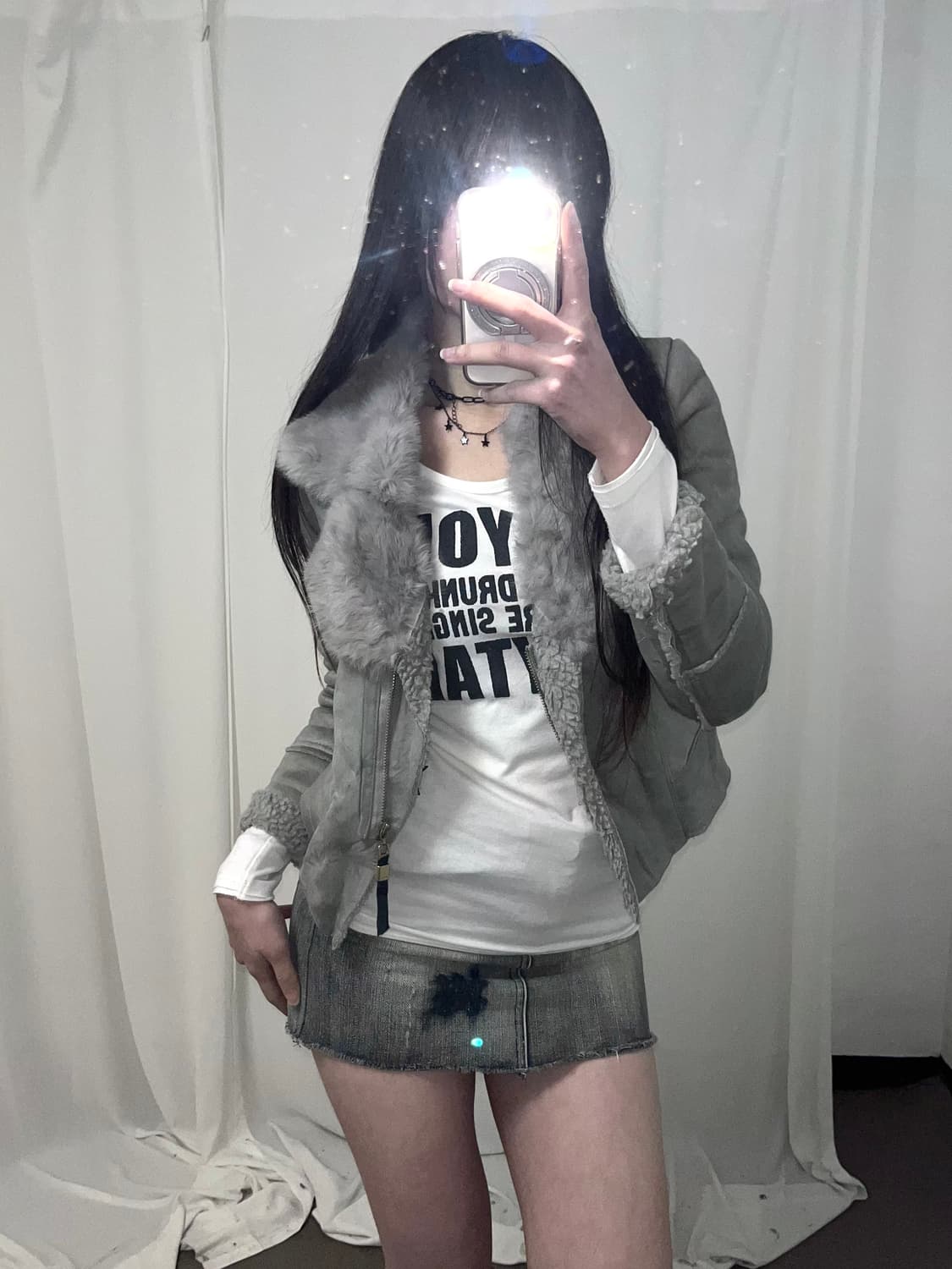 그레이 래빗퍼 무스탕 상품이미지1