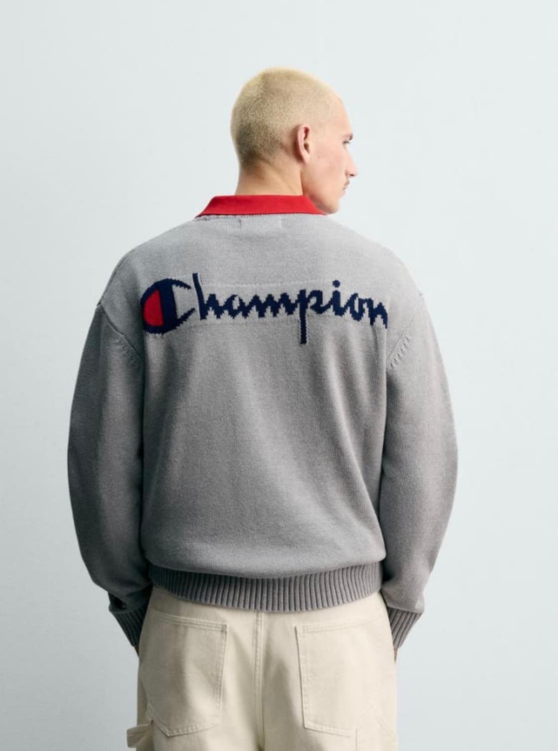 자라 x 챔피온 스트라이프 패치 스웨터 그레이 (L) 상품이미지1
