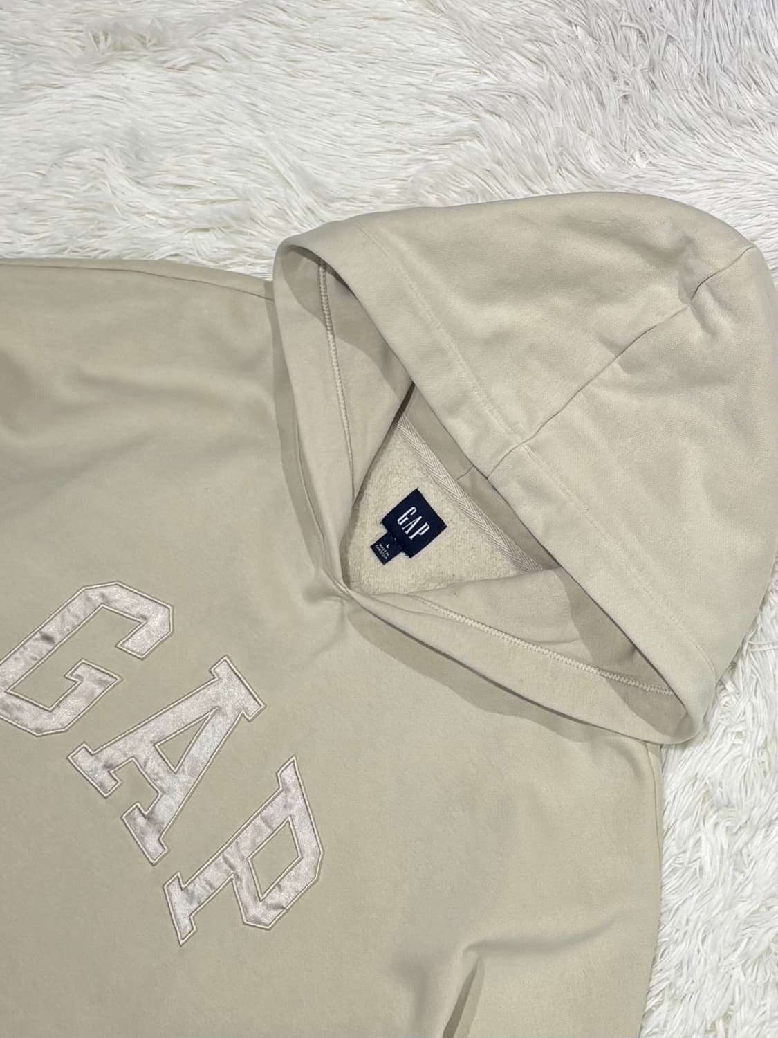 갭 베이지그레이 빅로고 오버핏 후드 상품이미지4
