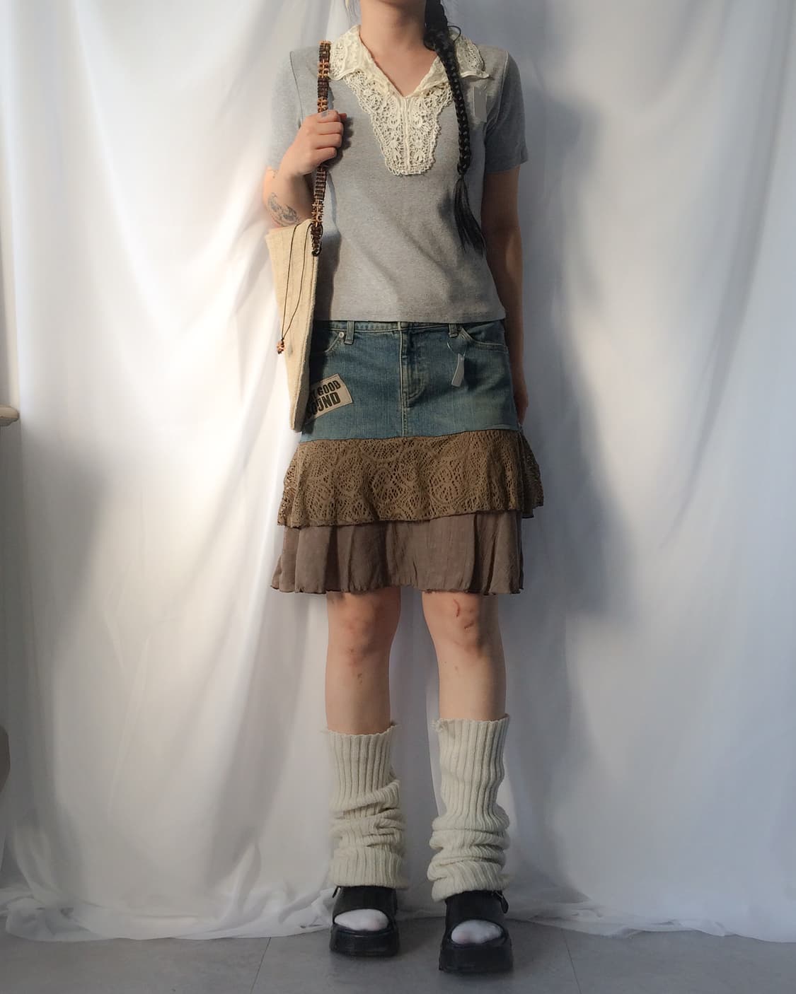 Layer point denim midi skirt 상품이미지6