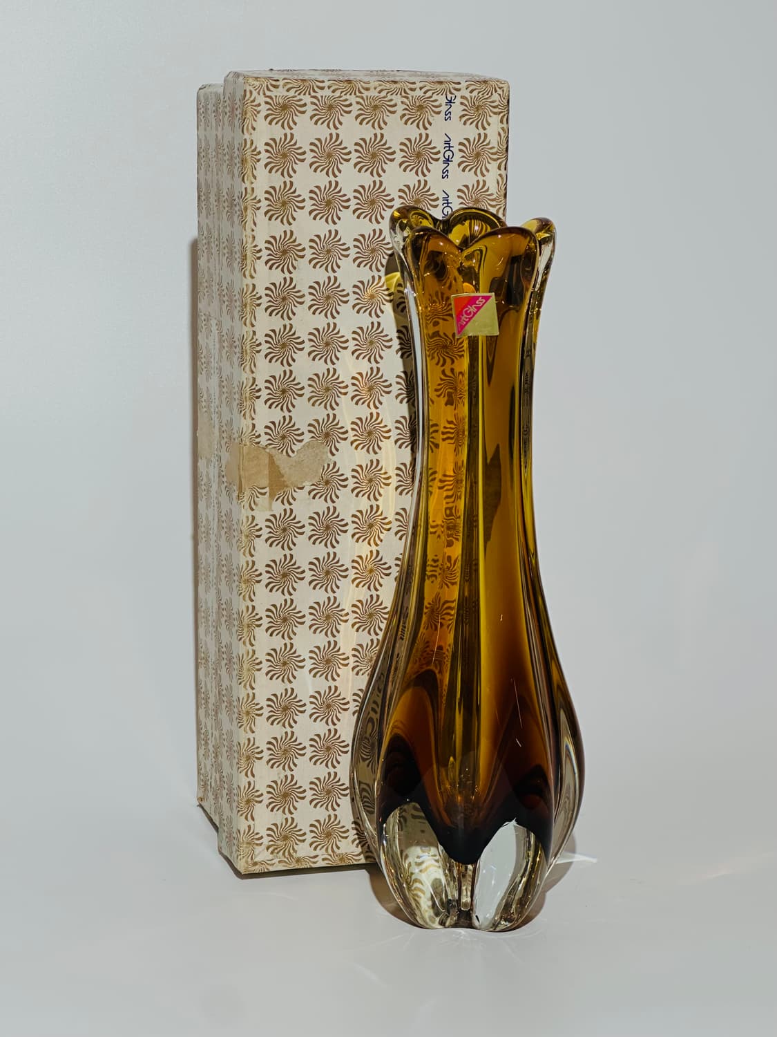 일본 빈티지 이와츠 아트글라스 앰버 화병 상품이미지9