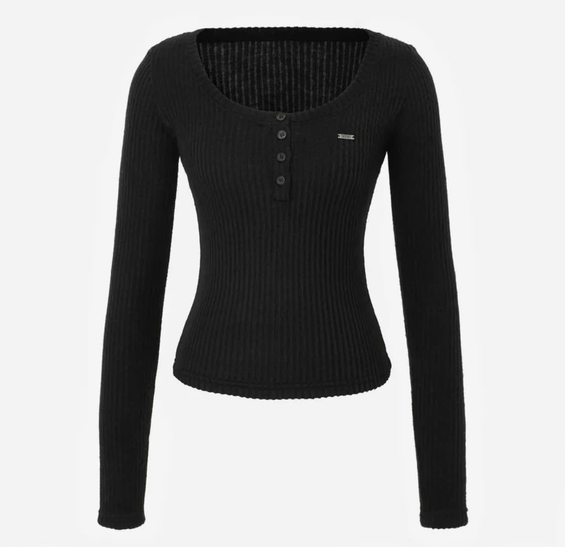 카키포인트 Ribbed Button T-shirt (black) 상품이미지2