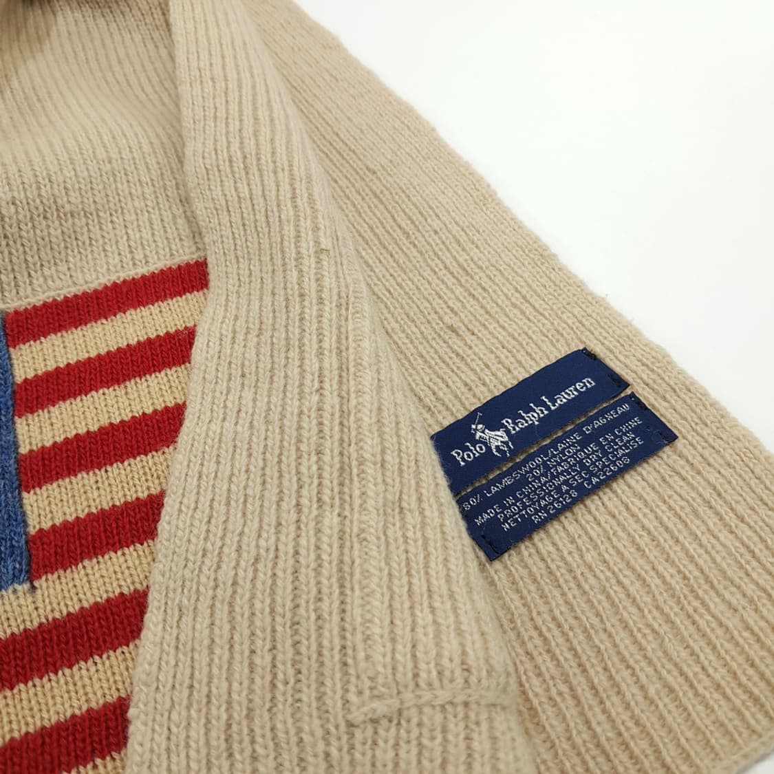 MX319 폴로 랄프로렌 아이보리 성조기 니트 목도리 머플러 상품이미지5