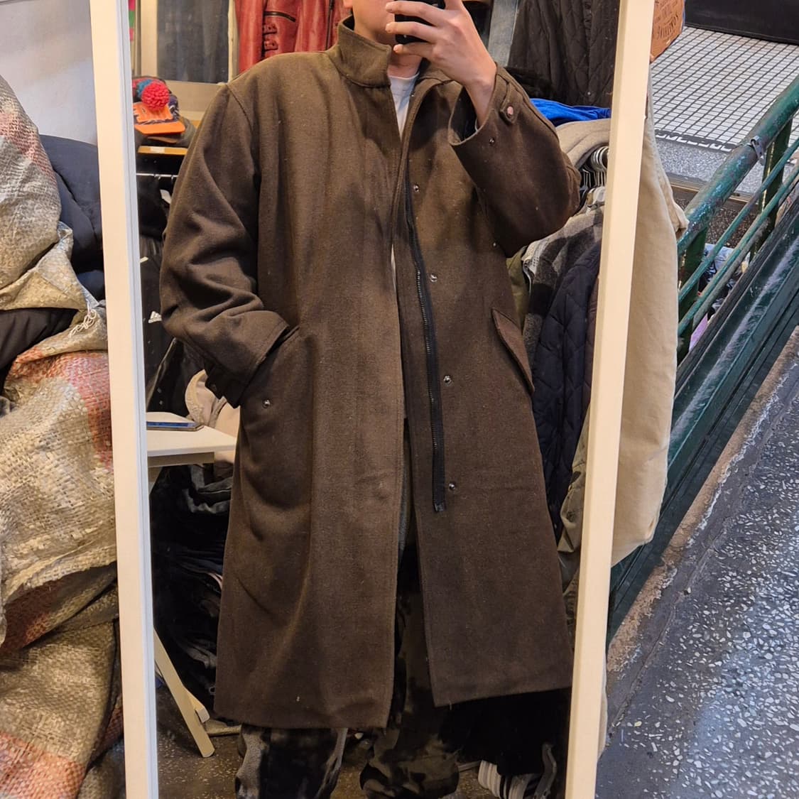 실사이즈 L~XL(착샷잇음) 브라운 울 롱코트 상품이미지4