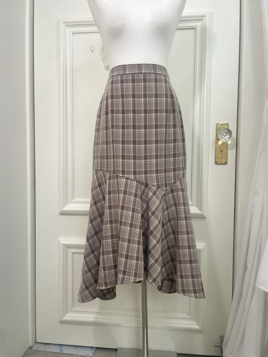 pinkbeige check ruffle banding unbalance 상품이미지5