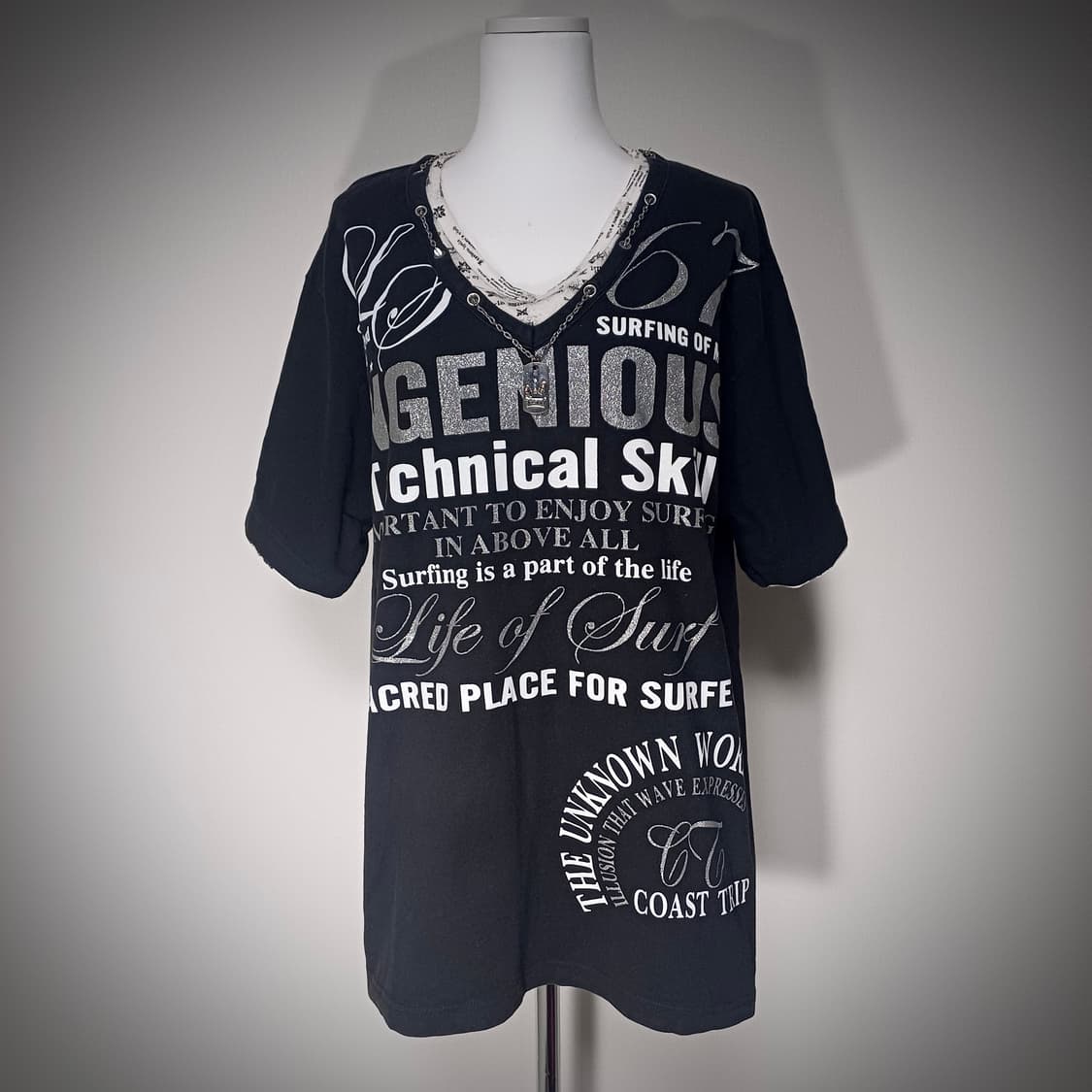 고스펑크 체인 레이어드 해골 반팔 상품이미지2