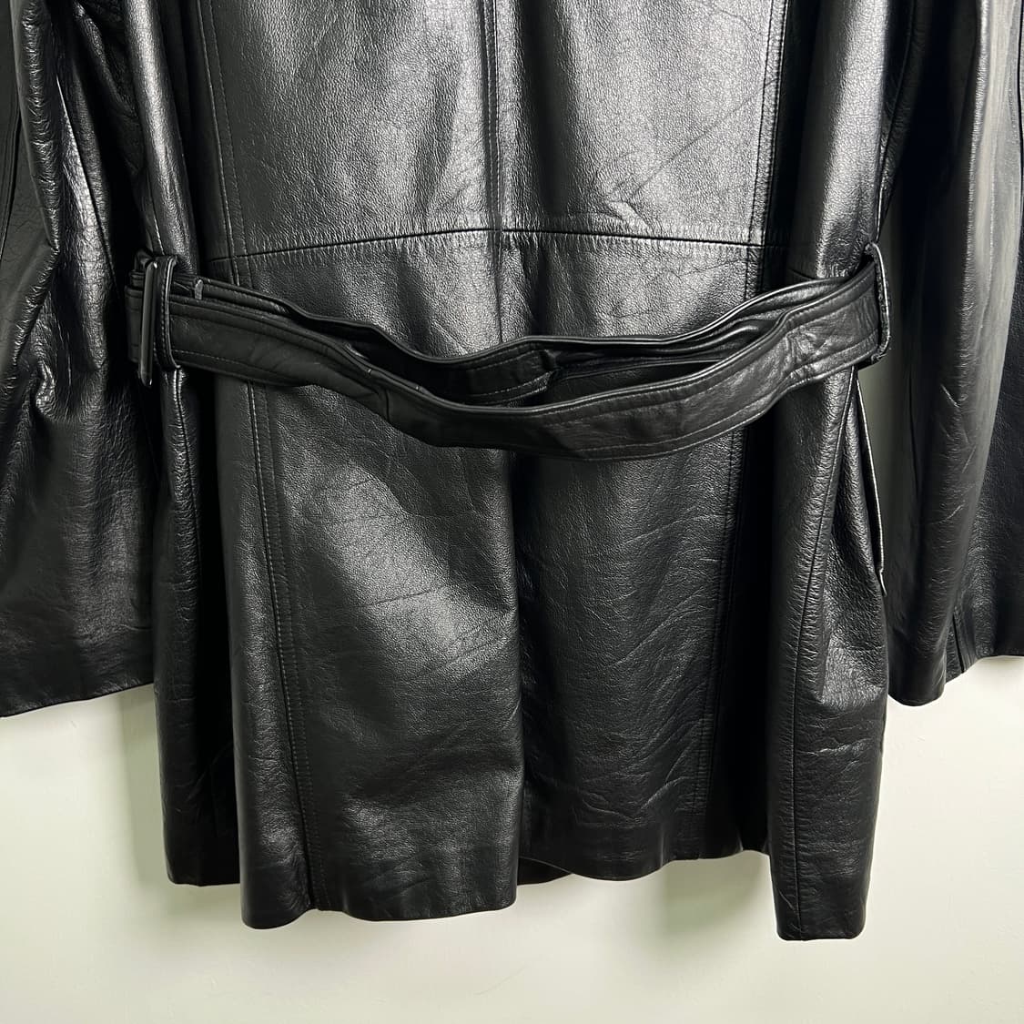 EMOTION 빈티지 블랙 소가죽 벨티드 자켓 100 상품이미지7